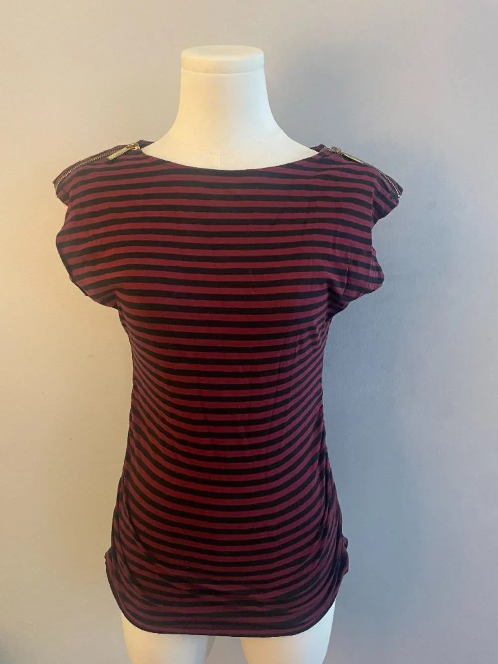 Michael Kors Striped Zip Shoulder Tee Size Small